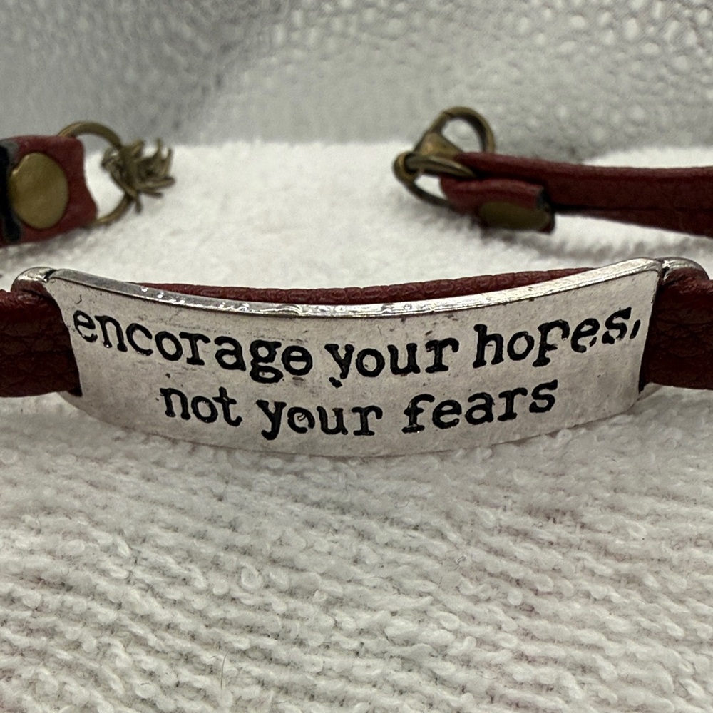Inspirational Silvertoned and Red Bracelet